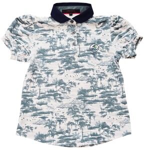 Greyson Girls Size 5 Safari Print Performance Polo Shirt Puff Sleeve Preppy EUC